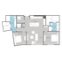 Modern 2D floor plan showcasing 2 spacious bedrooms, an elegant open-concept kitchen and living area, with luxurious bathrooms and ample closet space.
