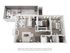 Intricate 3D floor plan displaying 2 bedrooms, open concept living, and spacious balcony.
