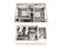 Rendered two-story apartment layout featuring two bedrooms, open living area, and balcony.