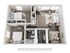 Sophisticated 3D floor plan of an elegant apartment with two bedrooms, a cozy living room, modern kitchen, and dining area.