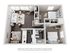 3D floor plan displaying a modern apartment with two bedrooms, an airy living room, and a well-equipped kitchen.