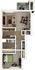 Modern 1-bedroom apartment floor plan with an open-concept kitchen and living area, dining space, cozy balcony, and elegant bathroom.