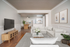Chic and modern living space with cozy sectional sofa, elegant decor, and a sleek, open-concept kitchen and dining area.