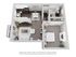 Modern 3D floor plan featuring a spacious one-bedroom apartment with an open-concept living area, sleek kitchen, and private balcony.