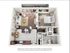 Chic open-plan apartment layout featuring a cozy bedroom, modern kitchen with breakfast bar, and inviting living area. Includes a stylish bathroom and convenient in-unit laundry.