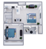 A2 Renovated floor plan featuring 1 bedroom 1 bathroom