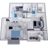 A1 Renovated floor plan featuring 1 bedroom 1 bathroom