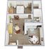 A1 Renovated floor plan featuring 1 bedroom 1 bathroom