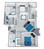 B1 Renovated floor plan featuring 2 bedrooms 2 bathrooms