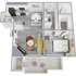 A3 Classic floor plan featuring 1 bedroom 1 bathroom