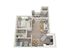 Modern 3D floor plan showcasing a spacious one-bedroom apartment with open-concept living room and cozy balcony. Includes sleek kitchen and elegant bathroom design.