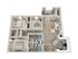 Charming 3D floor plan showcasing a modern apartment with two spacious bedrooms, a cozy living room, stylish kitchen with breakfast bar, and a private balcony.