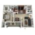 The Cameron - One Bed One Bath Floorplan Image