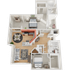 Elegant 2D floor plan showcasing two cozy bedrooms, a modern kitchen, a dining area, and a welcoming living room, perfect for comfort and style.