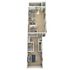 3D floor plan showcasing 1 bedroom, open living area, modern kitchen, and bathroom with contemporary design.