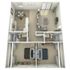 3D floor plan displaying 2 bedrooms, a cozy living room, and a modern kitchen.