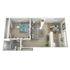 3D floor plan of an apartment featuring one bedroom, open living area, and modern kitchen.