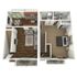 3D floor plan showcasing a duplex design with a comfortable living room, a modern kitchen, and an inviting bedroom.