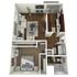 Cozy floor plan featuring a bedroom, an open living space, and a modern kitchen with wooden flooring.