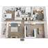 Sophisticated 3D floor plan featuring two bedrooms, a spacious living room, modern kitchen, and dining area.