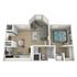 Charming 1-bedroom floor plan with open-concept living area, modern kitchen, and cozy dining space, featuring natural light and elegant interiors.
