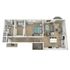 Modern 3D floor plan showcasing a cozy bedroom, spacious open-concept living and dining area, and a contemporary kitchen.