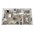 Modern 3D floor plan featuring a luxurious 1-bedroom apartment with an open kitchen, inviting living area, and a stylish bathroom.