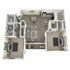 Contemporary 3D floor plan with 2 elegantly furnished bedrooms, modern kitchen, cozy living room, and two stylish bathrooms.