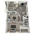 Modern 3D floor plan featuring 2 bedrooms, a cozy living room, open-concept kitchen, and stylish bathroom.
