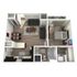 Modern 3D floor plan featuring an inviting living room, cozy bedroom, and a stylish kitchen with dining area.