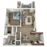 Modern 2D floor plan showcasing a cozy apartment with 1 bedroom, open-concept living room, and a contemporary kitchen.