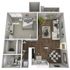 Modern open-concept floor plan featuring a spacious bedroom, stylish living room, and sleek kitchen, perfect for contemporary living.