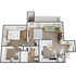 Modern 1-bedroom apartment floor plan with an open living area, stylish kitchen, and cozy bathroom.