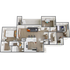 Modern 3D floor plan featuring 3 bedrooms, spacious kitchen with island, and an inviting open-concept living area.
