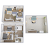Modern 3D floor plan showcasing a two-story apartment with three bedrooms, spacious living room, and open kitchen area, ideal for comfortable living.