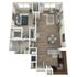Modern 3D floor plan showcasing a spacious one-bedroom layout with open-concept living and dining area, sleek kitchen, and stylish bathroom.