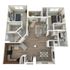 Inviting 3D floor plan showcasing two spacious bedrooms, elegant living room, modern kitchen, and cozy dining area with natural light, perfect for comfortable living.