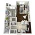Modern 3D floor plan showcasing a spacious one-bedroom apartment with an open-concept living area, stylish kitchen, and cozy balcony access.
