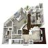Modern 3D floor plan showcasing a spacious 1-bedroom apartment with elegant living area, gourmet kitchen, and stylish bathroom.