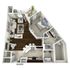 Chic 3D floor plan featuring a modern one-bedroom with spacious living area, open kitchen, luxurious bathroom, and a cozy balcony.
