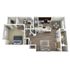Elegant 3D floor plan showcasing a spacious one-bedroom apartment with modern kitchen, cozy living room, and charming dining area.