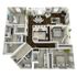 Modern floor plan showcasing three spacious bedrooms, a sleek kitchen, open dining area, and cozy living room. Ideal for comfortable living.
