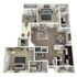 Modern open floor plan featuring 2 bedrooms, cozy living area, stylish kitchen, private balcony, and 2 elegant bathrooms.