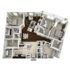 Modern 3D floor plan showing 3 bedrooms, a cozy living room, and a well-equipped kitchen with open dining area, elegantly designed for comfortable living.