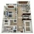 Inviting 3D floor plan highlighting a spacious one-bedroom apartment with a cozy living area, modern kitchen, and well-sized bathroom.