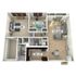 Modern 3D floor plan with 2 bedrooms, spacious living area, sleek kitchen, and cozy dining space, perfect for comfortable living.