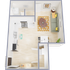 Chic 2D apartment floor plan featuring a cozy living room, modern kitchen with dual sinks, and a spacious bathroom.