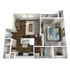 Contemporary 1-bedroom apartment floor plan featuring an open-concept living area, stylish kitchen with island, spacious bedroom, and modern bathroom.