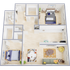 Modern 3D floor plan featuring 2 spacious bedrooms, a contemporary open-concept living and dining area, and a fully equipped kitchen.