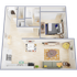 Charming 2D floor plan featuring a cozy 1-bedroom layout with an inviting living room, modern kitchen, and stylish bathroom.